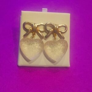 Elegant Gold and Cream Heart Earrings